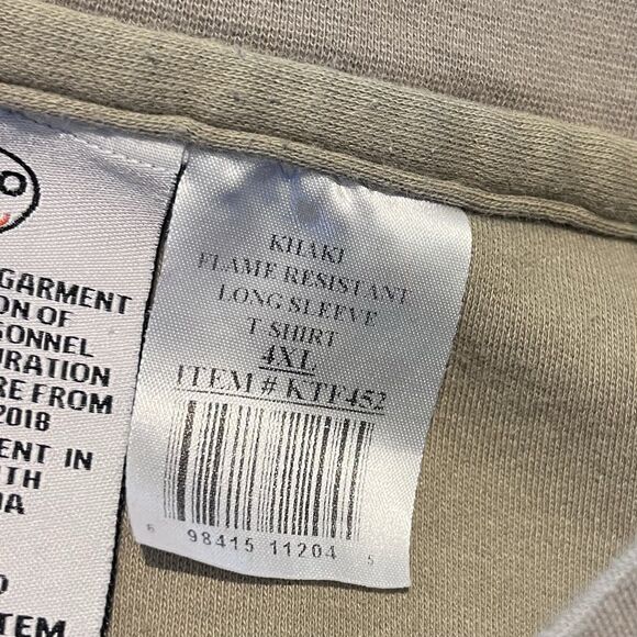 Rasco FR Flame Resistant T Shirt Men 4XL Khaki 1/4 Button CAT2 NFPA 2112 Cotton - Picture 5 of 7
